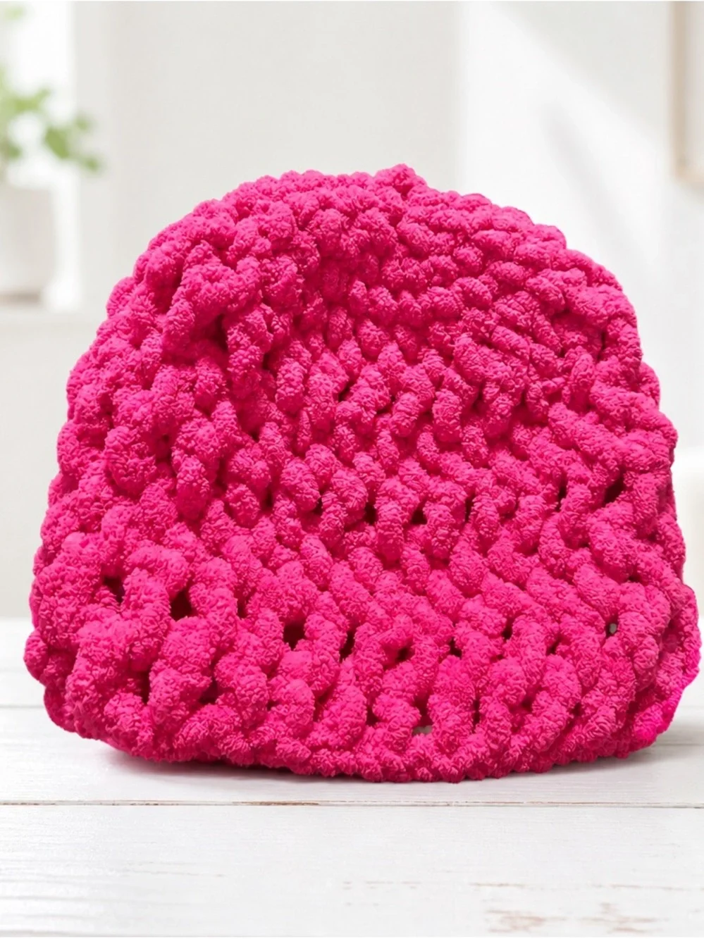 Handcrafted Plush Pink Super Bulky Statement Winter Beanie